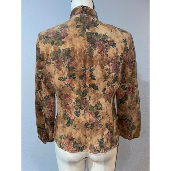VS2 Women’s Genuine Suede Floral Jacket size S Snap Front Stand Collar Shacket - Picture 5 of 12